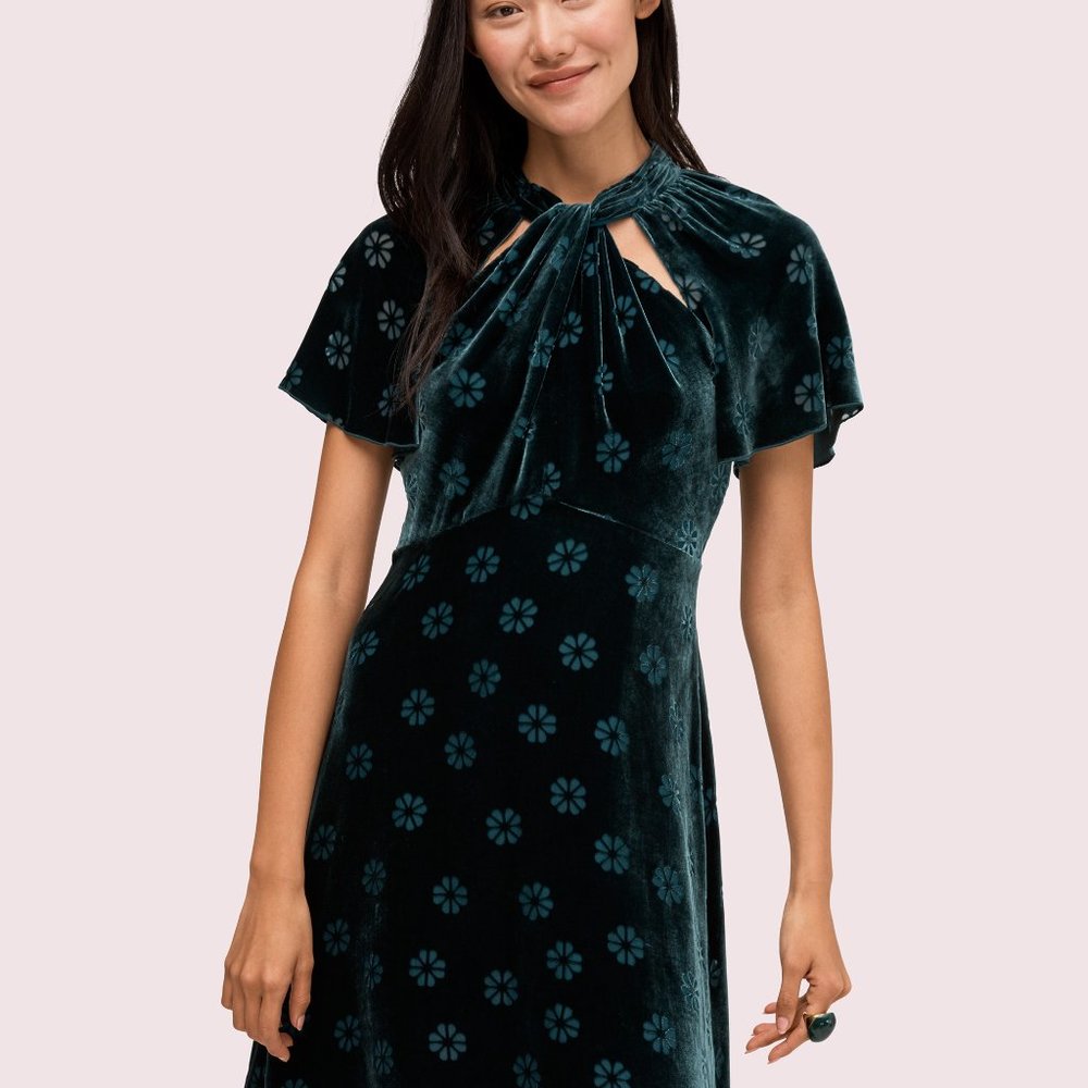 Kate Spade Velvet Devore Dress - Green, Size 0, NWOT, Pre-Owned